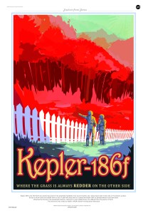 Kepler-186f is the first Earth-size planet discovered in the potentially 'habitable zone' around another star, where liquid water could exist on the planet's surface. Its star is much cooler and redder than our Sun. If plant life does exist on a planet like Kepler-186f, its photosynthesis could have been influenced by the star's red-wavelength photons, making for a color palette that's very different than the greens on Earth. This discovery was made by Kepler, NASA's planet hunting telescope. › read more