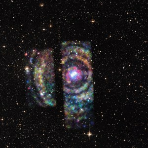 Chandra data of Circinus X-1 reveal a set of four rings that appear as circles around the neutron star, providing a rare opportunity to determine the distance to an object on the other side of the Milky Way galaxy. These rings can be seen in the composite image of X-rays from Chandra (red, green, and blue) with a visible light image from the Digitized Sky Survey. These rings are light echoes, which are produced when a burst of X-rays from the star system ricochets off of clouds of dust between Circinus X-1 and Earth. By combining the X-rays with radio data, astronomers can use relatively simple geometry to pinpoint the location of the intervening clouds and then Circinus X-1.