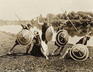 Prominent young girls of Seneca Falls as warriors in honor of the officers and members of the National Woman's party, 1923