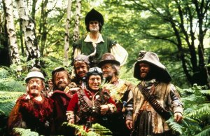 Kenny Baker, Tiny Ross, Mike Edmonds, John Cleese, David Rappaport, Malcolm Dixon, Jack Purvis in Time Bandits, 1981